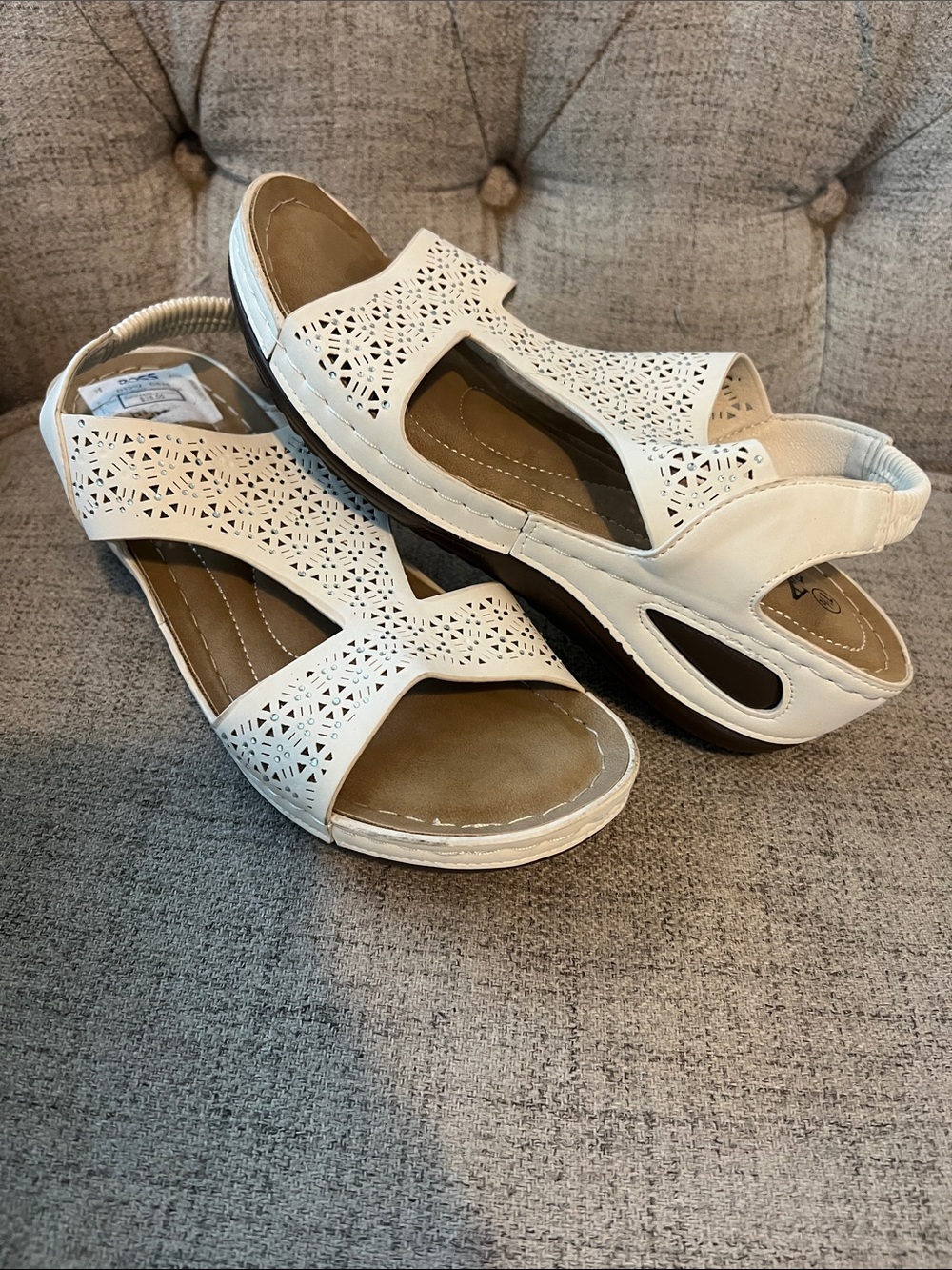 Women's White Laser-Cut Slingback Sandals
